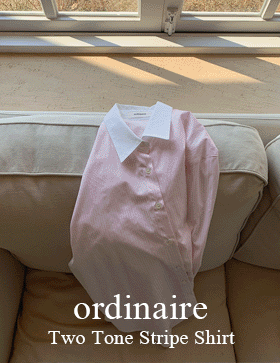 [ordinaire] 투톤 스트라이프 셔츠 (핑크 단독주문시당일발송)